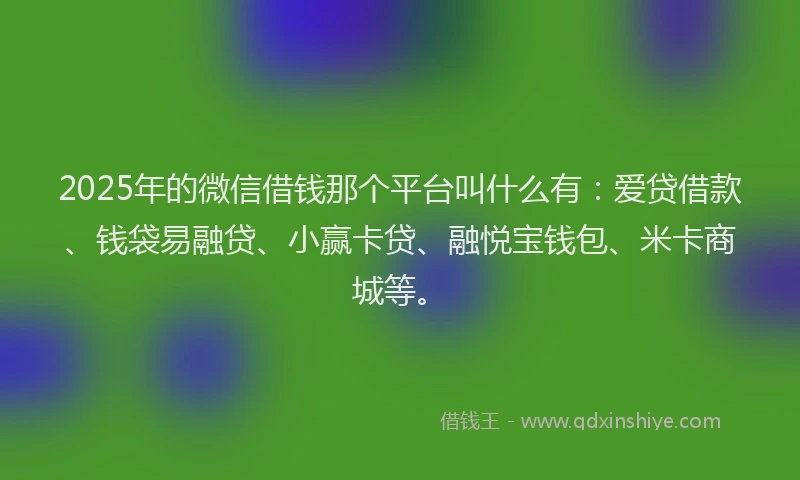2025年的微信借钱那个平台叫什么有：爱贷借款、钱袋易融贷、小赢卡贷、融悦宝钱包、米卡商城等。