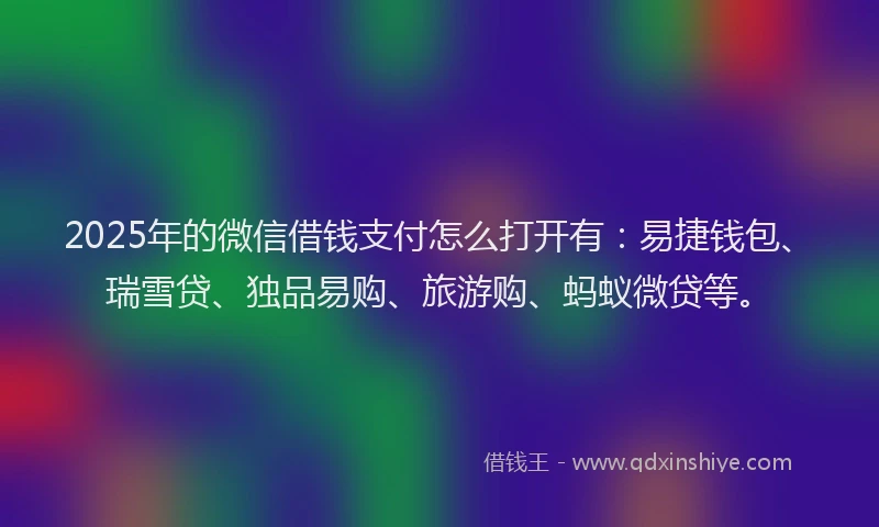 2025年的微信借钱支付怎么打开有：易捷钱包、瑞雪贷、独品易购、旅游购、蚂蚁微贷等。