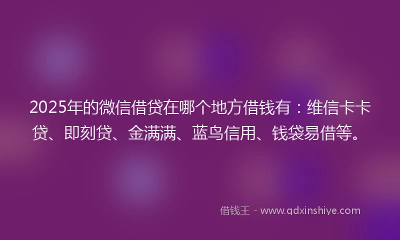 2025年的微信借贷在哪个地方借钱有：维信卡卡贷、即刻贷、金满满、蓝鸟信用、钱袋易借等。