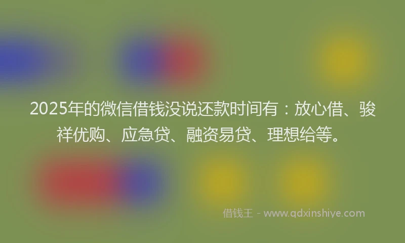 2025年的微信借钱没说还款时间有：放心借、骏祥优购、应急贷、融资易贷、理想给等。