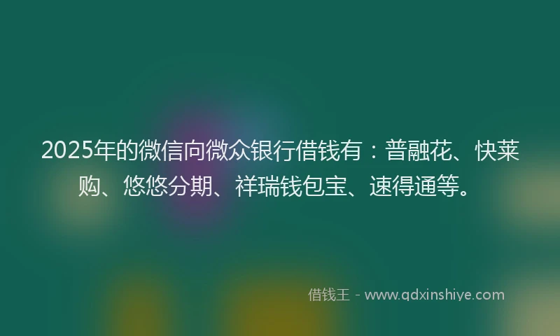 2025年的微信向微众银行借钱有：普融花、快莱购、悠悠分期、祥瑞钱包宝、速得通等。