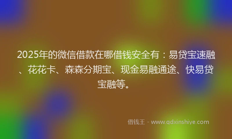 2025年的微信借款在哪借钱安全有：易贷宝速融、花花卡、森森分期宝、现金易融通途、快易贷宝融等。