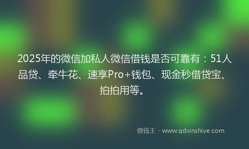2025年的微信加私人微信借钱是否可靠有：51人品贷、牵牛花、速享Pro+钱包、现金秒借贷宝、拍拍用等。