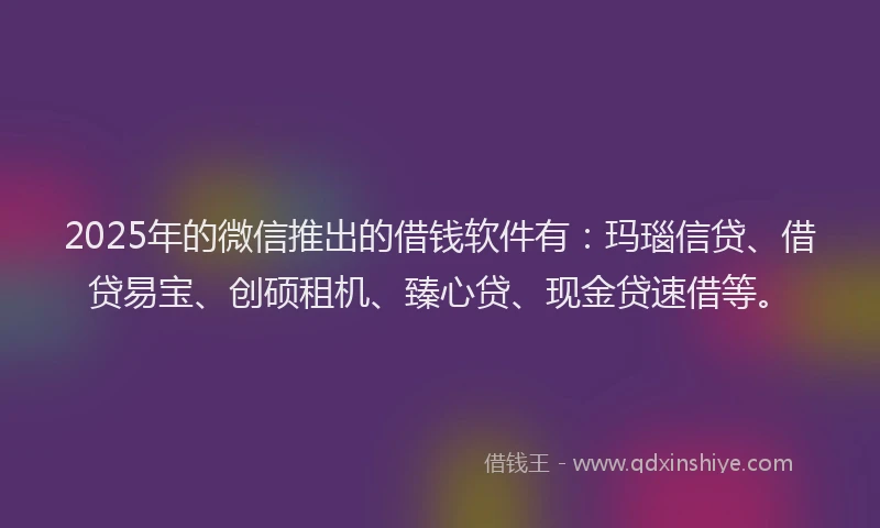 2025年的微信推出的借钱软件有：玛瑙信贷、借贷易宝、创硕租机、臻心贷、现金贷速借等。