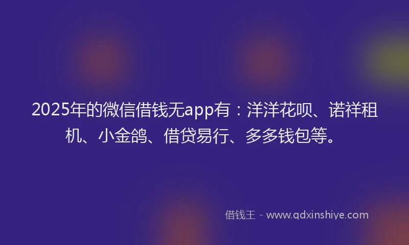 2025年的微信借钱无app有：洋洋花呗、诺祥租机、小金鸽、借贷易行、多多钱包等。