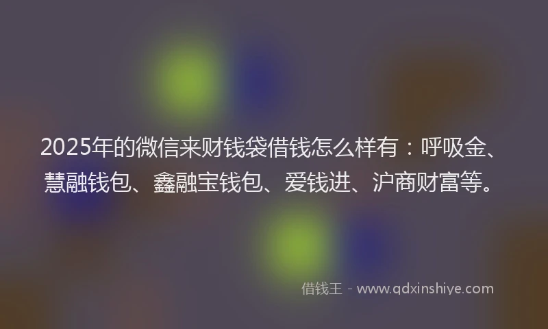 2025年的微信来财钱袋借钱怎么样有：呼吸金、慧融钱包、鑫融宝钱包、爱钱进、沪商财富等。