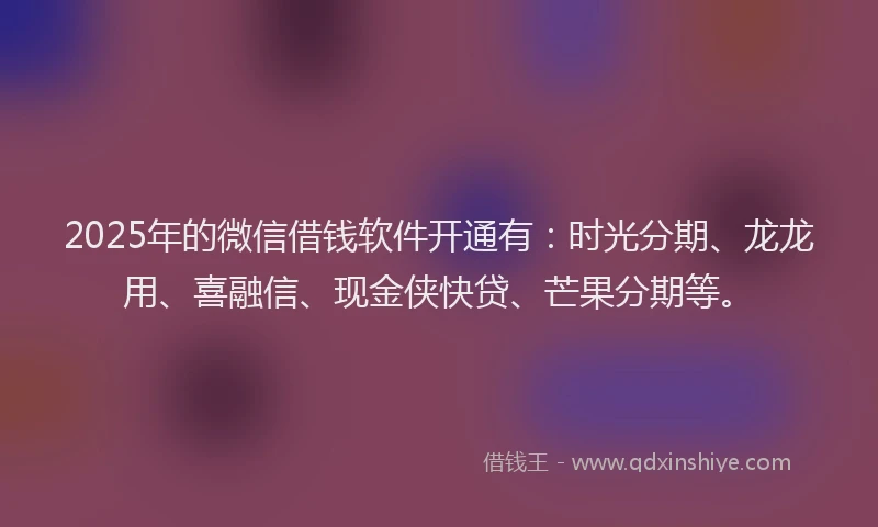 2025年的微信借钱软件开通有：时光分期、龙龙用、喜融信、现金侠快贷、芒果分期等。