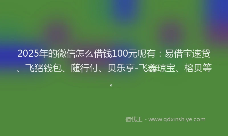 2025年的微信怎么借钱100元呢有：易借宝速贷、飞猪钱包、随行付、贝乐享-飞鑫琼宝、榕贝等。