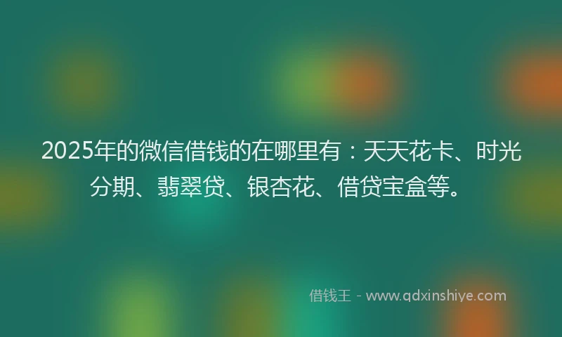 2025年的微信借钱的在哪里有：天天花卡、时光分期、翡翠贷、银杏花、借贷宝盒等。