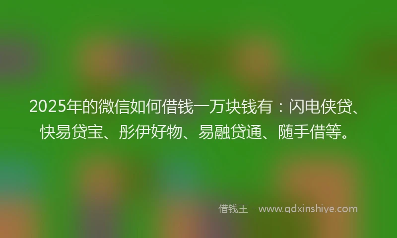 2025年的微信如何借钱一万块钱有:闪电侠贷、快易贷宝、彤伊好物、易融贷通、随手借等。