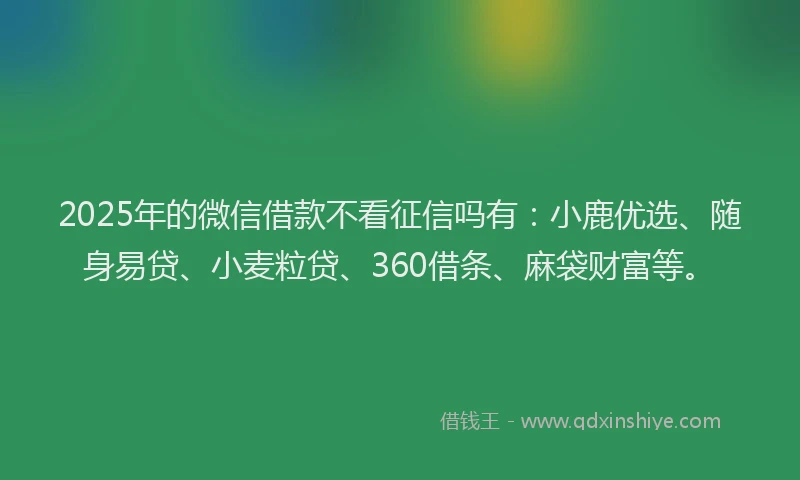 2025年的微信借款不看征信吗有：小鹿优选、随身易贷、小麦粒贷、360借条、麻袋财富等。