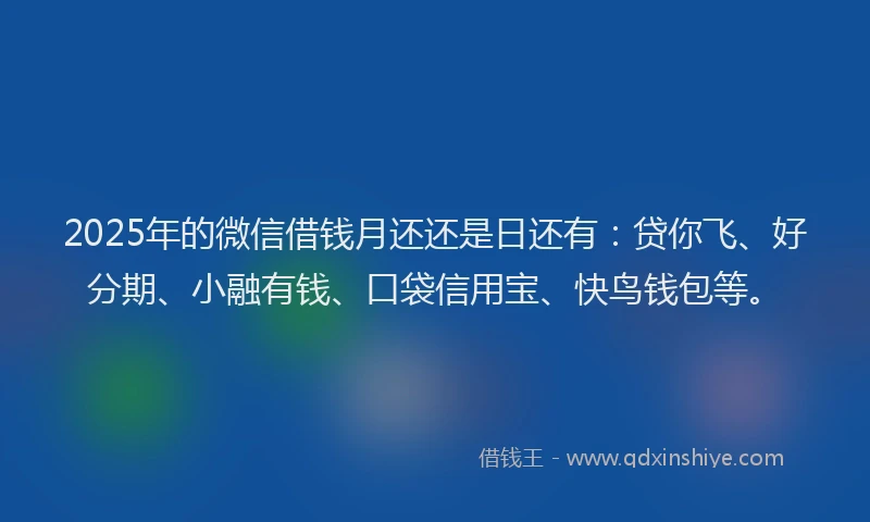 2025年的微信借钱月还还是日还有：贷你飞、好分期、小融有钱、口袋信用宝、快鸟钱包等。