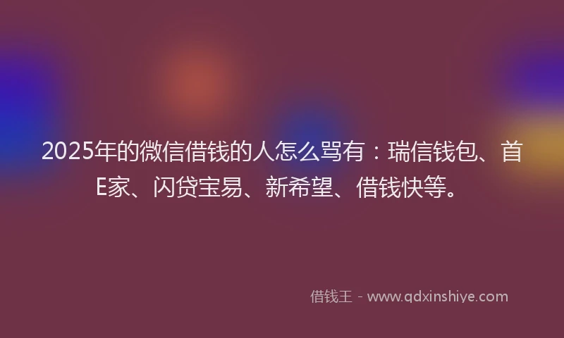2025年的微信借钱的人怎么骂有：瑞信钱包、首E家、闪贷宝易、新希望、借钱快等。