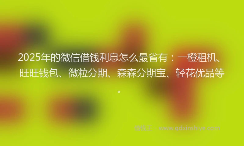 2025年的微信借钱利息怎么最省有：一橙租机、旺旺钱包、微粒分期、森森分期宝、轻花优品等。