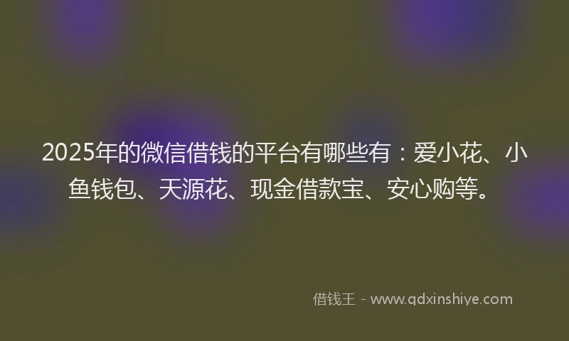 2025年的微信借钱的平台有哪些有：爱小花、小鱼钱包、天源花、现金借款宝、安心购等。