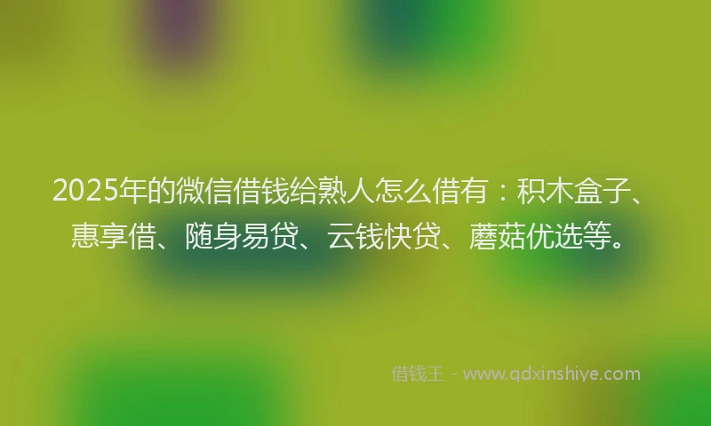 2025年的微信借钱给熟人怎么借有：积木盒子、惠享借、随身易贷、云钱快贷、蘑菇优选等。