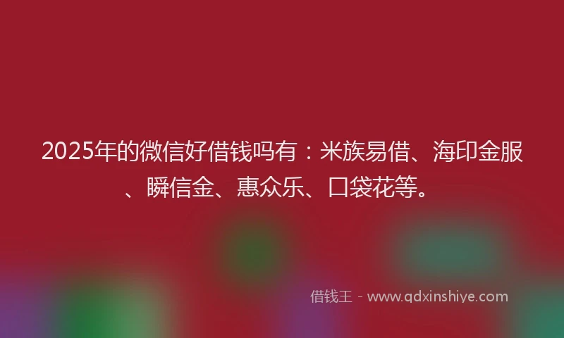 2025年的微信好借钱吗有：米族易借、海印金服、瞬信金、惠众乐、口袋花等。
