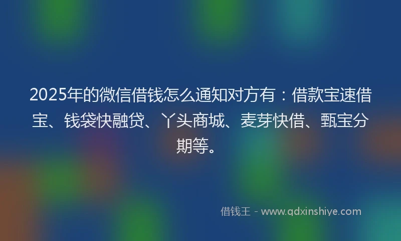 2025年的微信借钱怎么通知对方有：借款宝速借宝、钱袋快融贷、丫头商城、麦芽快借、甄宝分期等。