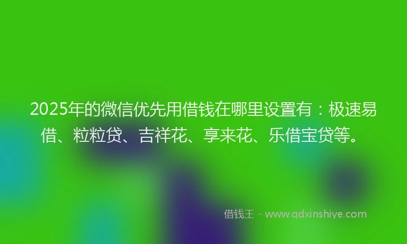 2025年的微信优先用借钱在哪里设置有：极速易借、粒粒贷、吉祥花、享来花、乐借宝贷等。