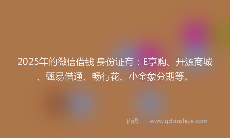 2025年的微信借钱 身份证有：E享购、开源商城、甄易借通、畅行花、小金象分期等。
