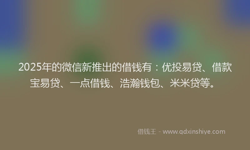2025年的微信新推出的借钱有：优投易贷、借款宝易贷、一点借钱、浩瀚钱包、米米贷等。
