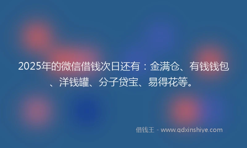 2025年的微信借钱次日还有：金满仓、有钱钱包、洋钱罐、分子贷宝、易得花等。