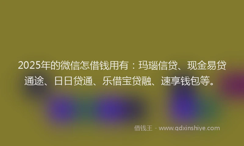 2025年的微信怎借钱用有：玛瑙信贷、现金易贷通途、日日贷通、乐借宝贷融、速享钱包等。