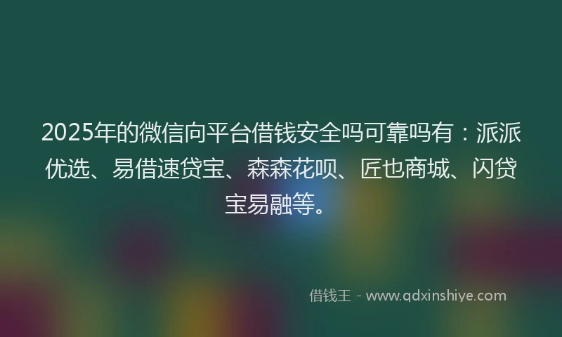 2025年的微信向平台借钱安全吗可靠吗有：派派优选、易借速贷宝、森森花呗、匠也商城、闪贷宝易融等。