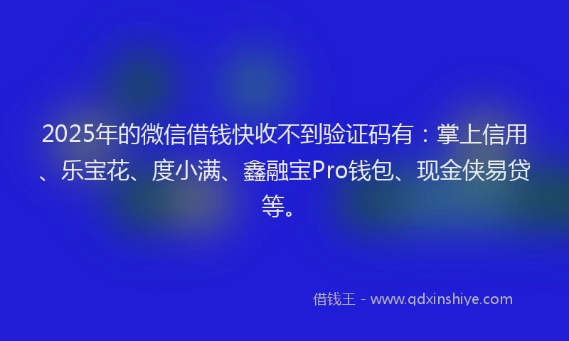 2025年的微信借钱快收不到验证码有:掌上信用、乐宝花、度小满、鑫融宝Pro钱包、现金侠易贷等。