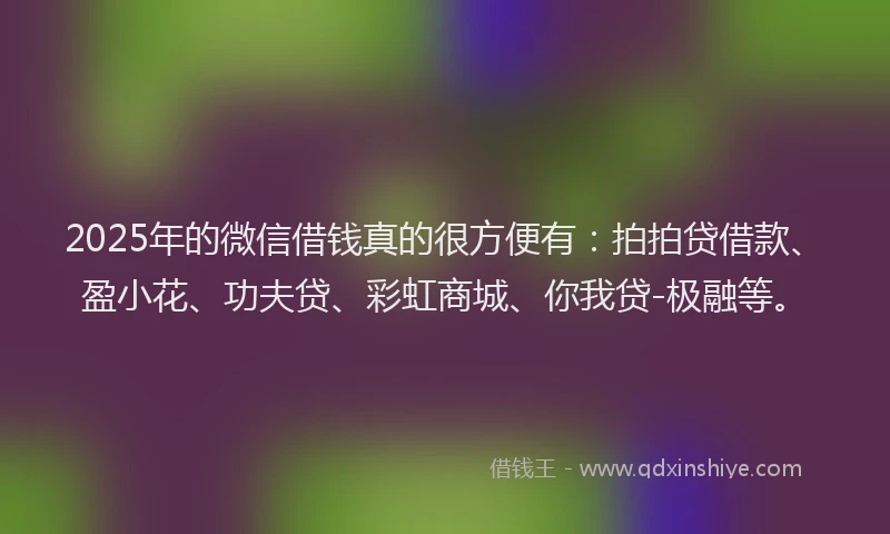 2025年的微信借钱真的很方便有：拍拍贷借款、盈小花、功夫贷、彩虹商城、你我贷-极融等。