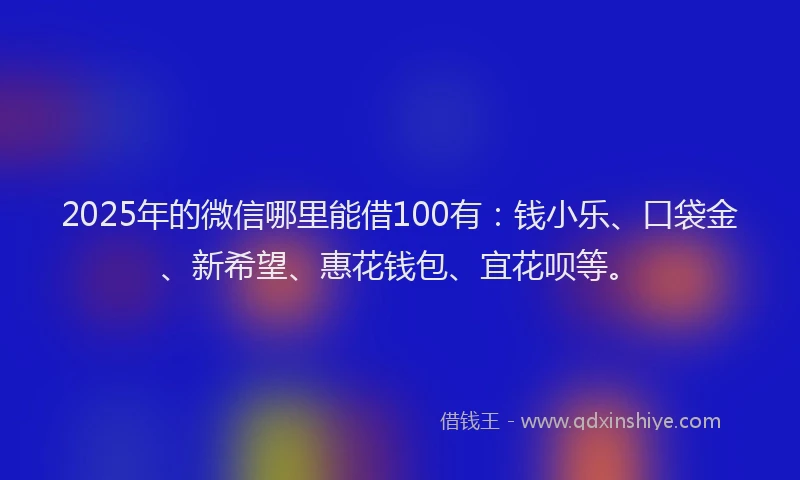 2025年的微信哪里能借100有：钱小乐、口袋金、新希望、惠花钱包、宜花呗等。
