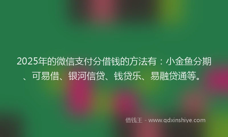 2025年的微信支付分借钱的方法有：小金鱼分期、可易借、银河信贷、钱贷乐、易融贷通等。