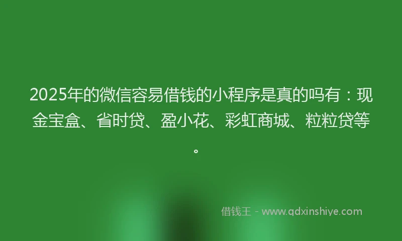 2025年的微信容易借钱的小程序是真的吗有：现金宝盒、省时贷、盈小花、彩虹商城、粒粒贷等。