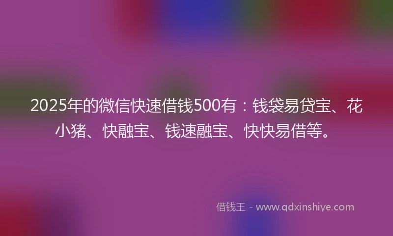 2025年的微信快速借钱500有：钱袋易贷宝、花小猪、快融宝、钱速融宝、快快易借等。