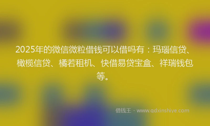 2025年的微信微粒借钱可以借吗有：玛瑙信贷、橄榄信贷、橘若租机、快借易贷宝盒、祥瑞钱包等。