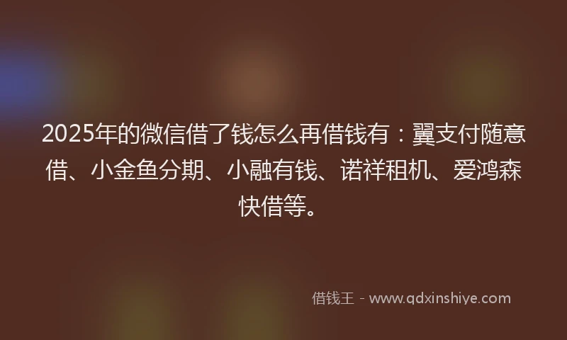 2025年的微信借了钱怎么再借钱有：翼支付随意借、小金鱼分期、小融有钱、诺祥租机、爱鸿森快借等。