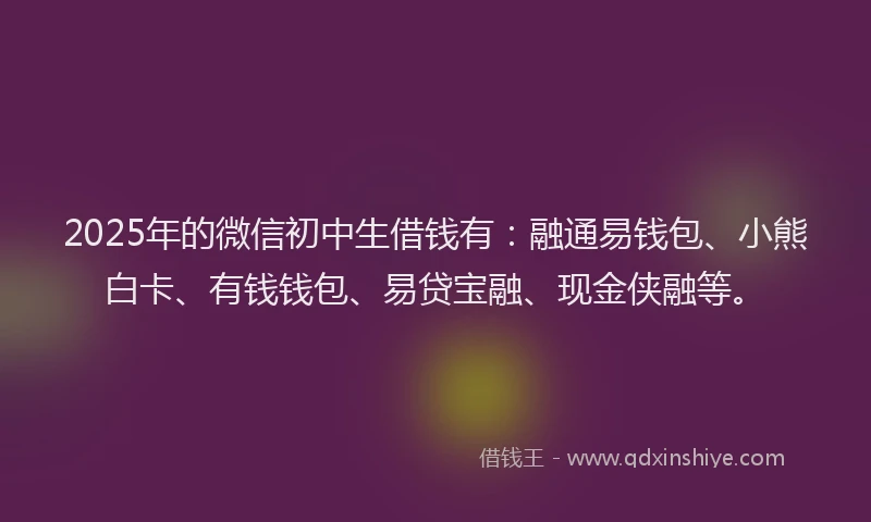 2025年的微信初中生借钱有：融通易钱包、小熊白卡、有钱钱包、易贷宝融、现金侠融等。