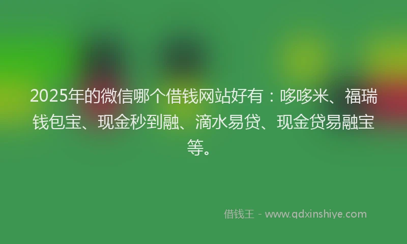 2025年的微信哪个借钱网站好有：哆哆米、福瑞钱包宝、现金秒到融、滴水易贷、现金贷易融宝等。