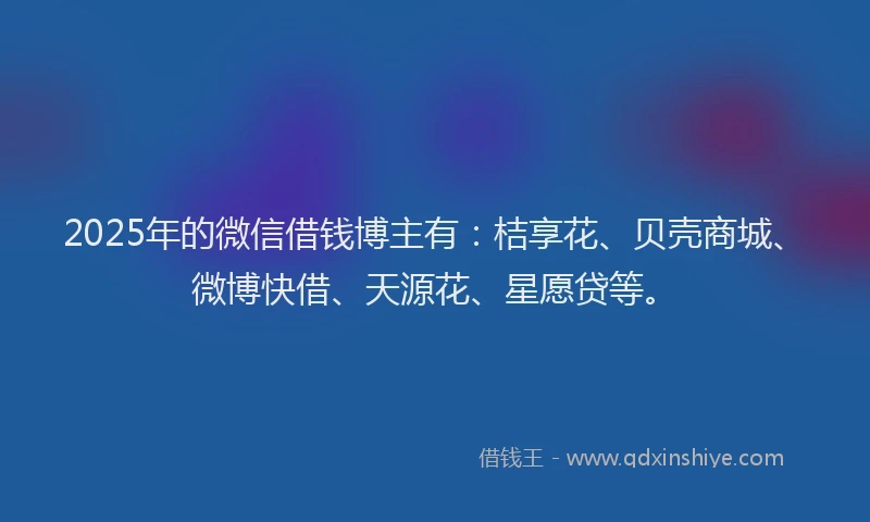 2025年的微信借钱博主有：桔享花、贝壳商城、微博快借、天源花、星愿贷等。