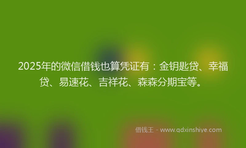 2025年的微信借钱也算凭证有：金钥匙贷、幸福贷、易速花、吉祥花、森森分期宝等。