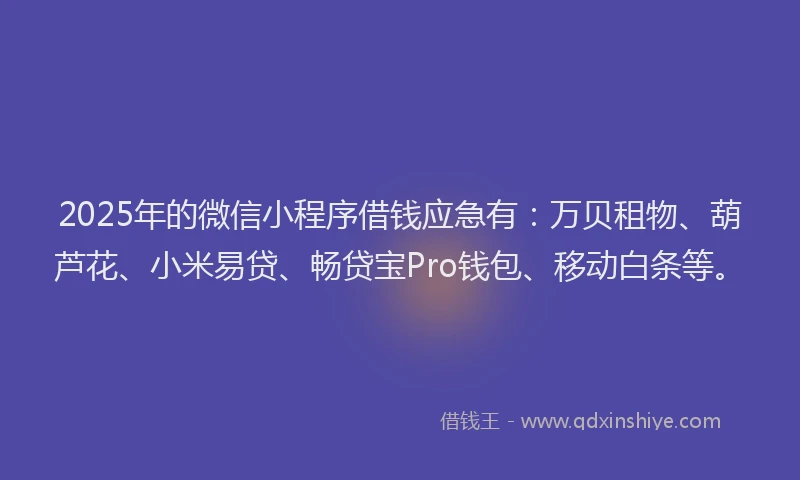2025年的微信小程序借钱应急有：万贝租物、葫芦花、小米易贷、畅贷宝Pro钱包、移动白条等。