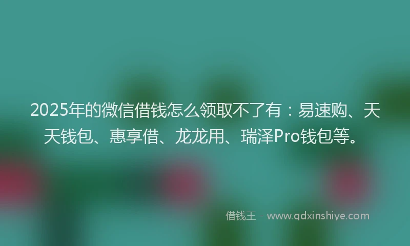 2025年的微信借钱怎么领取不了有：易速购、天天钱包、惠享借、龙龙用、瑞泽Pro钱包等。