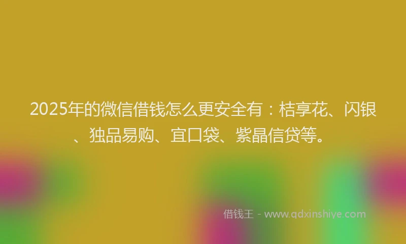 2025年的微信借钱怎么更安全有：桔享花、闪银、独品易购、宜口袋、紫晶信贷等。