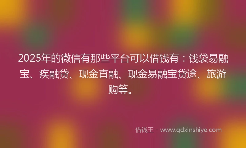 2025年的微信有那些平台可以借钱有：钱袋易融宝、疾融贷、现金直融、现金易融宝贷途、旅游购等。