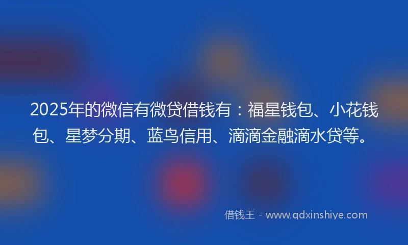 2025年的微信有微贷借钱有：福星钱包、小花钱包、星梦分期、蓝鸟信用、滴滴金融滴水贷等。