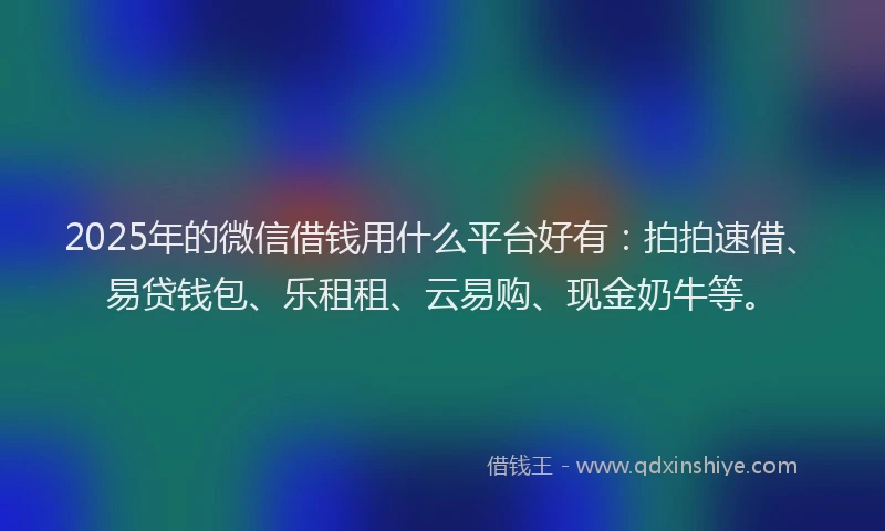 2025年的微信借钱用什么平台好有：拍拍速借、易贷钱包、乐租租、云易购、现金奶牛等。