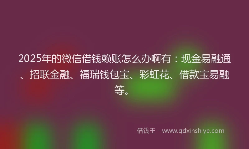 2025年的微信借钱赖账怎么办啊有：现金易融通、招联金融、福瑞钱包宝、彩虹花、借款宝易融等。