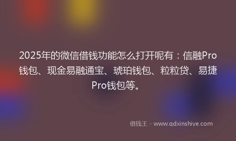 2025年的微信借钱功能怎么打开呢有：信融Pro钱包、现金易融通宝、琥珀钱包、粒粒贷、易捷Pro钱包等。