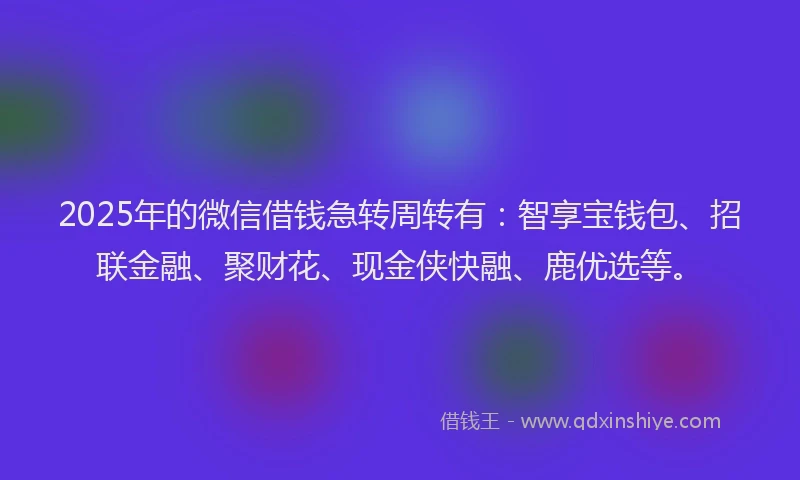 2025年的微信借钱急转周转有：智享宝钱包、招联金融、聚财花、现金侠快融、鹿优选等。