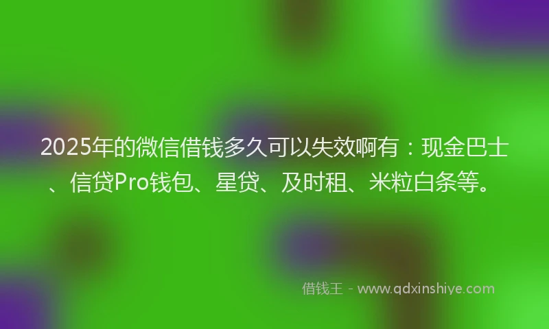 2025年的微信借钱多久可以失效啊有：现金巴士、信贷Pro钱包、星贷、及时租、米粒白条等。